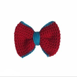 🎀Crochet Hair Bow Red & Turquoise🎀
